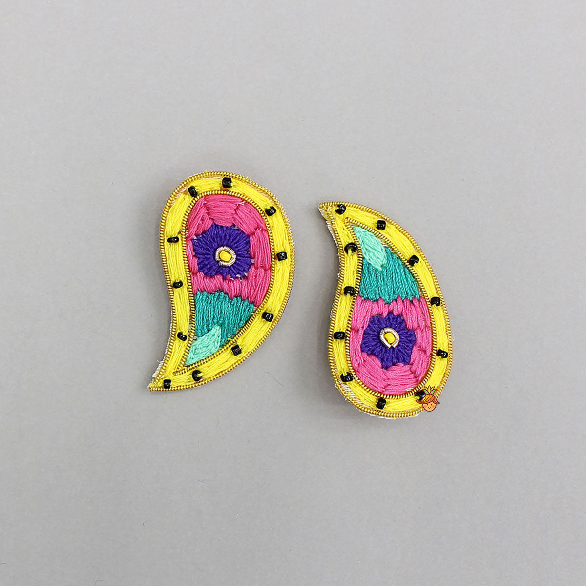 Thread Embroidered Lotus And Motif Hair Clips