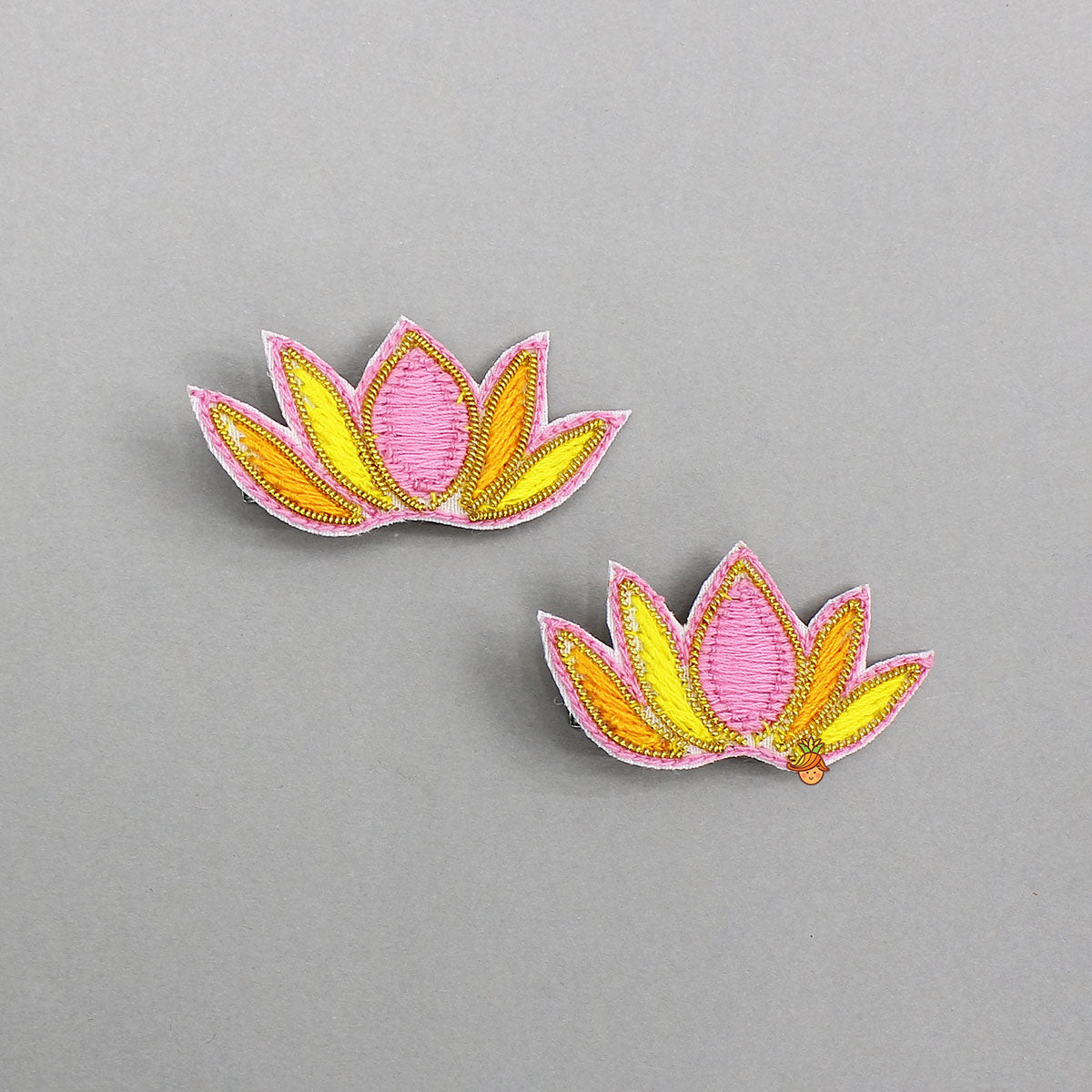 Thread Embroidered Lotus And Motif Hair Clips