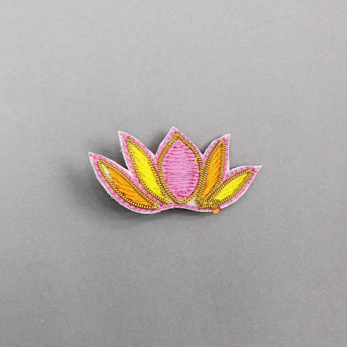 Thread Embroidered Lotus And Motif Hair Clips