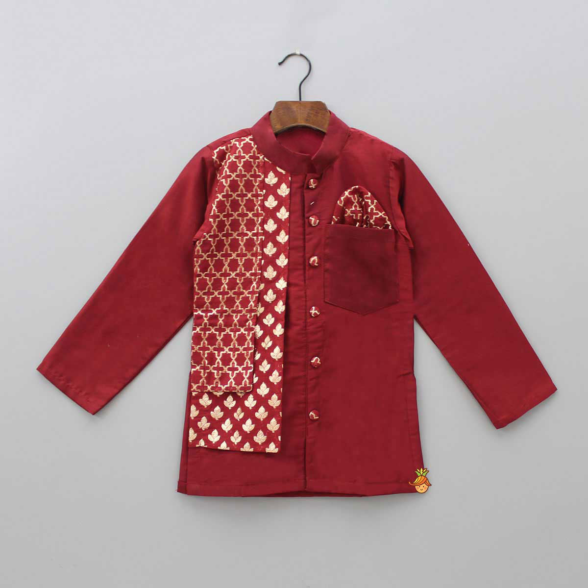 Zari Brocade Layered Flap Kurta And Pyjama