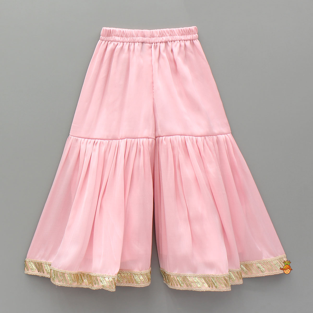 Splendid Embroidered Georgette Pink Kurti With Sharara And Dupatta