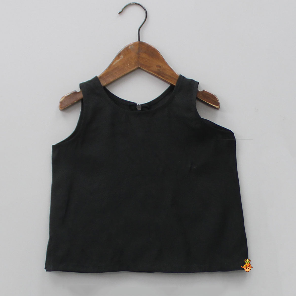 Black Top With Pom Poms Detailed Embroidered Cape And Palazzo
