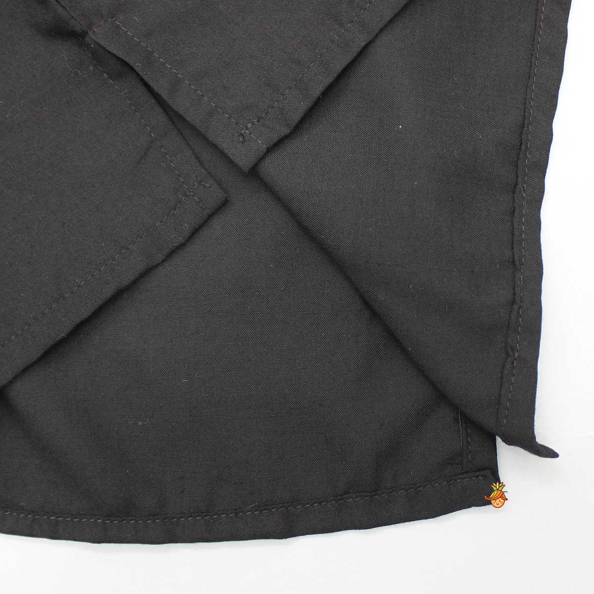 Black Top With Pom Poms Detailed Embroidered Cape And Palazzo