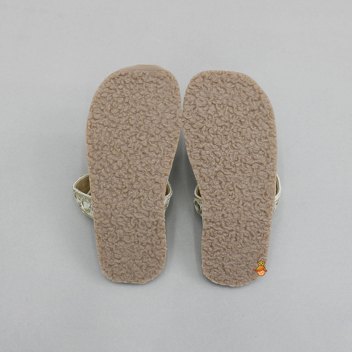 Faux Mirror Work With Braided Toe Ring Beige Base Kolhapuri Flats