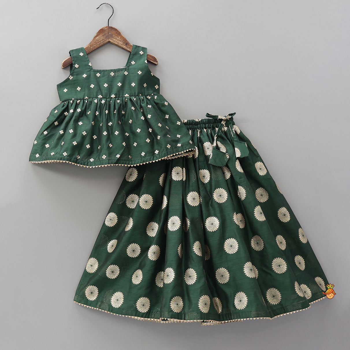 Embroidered Sleeveless Green Peplum Top And Lehenga