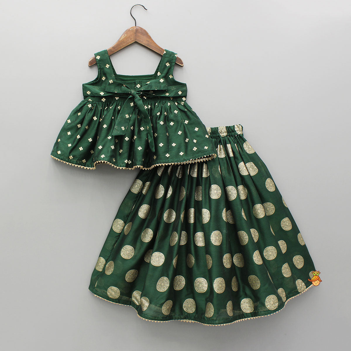 Embroidered Sleeveless Green Peplum Top And Lehenga