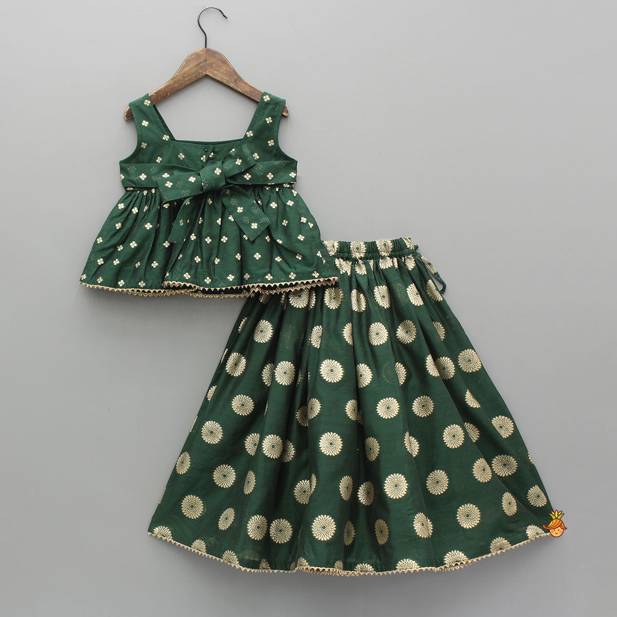 Embroidered Sleeveless Green Peplum Top And Lehenga