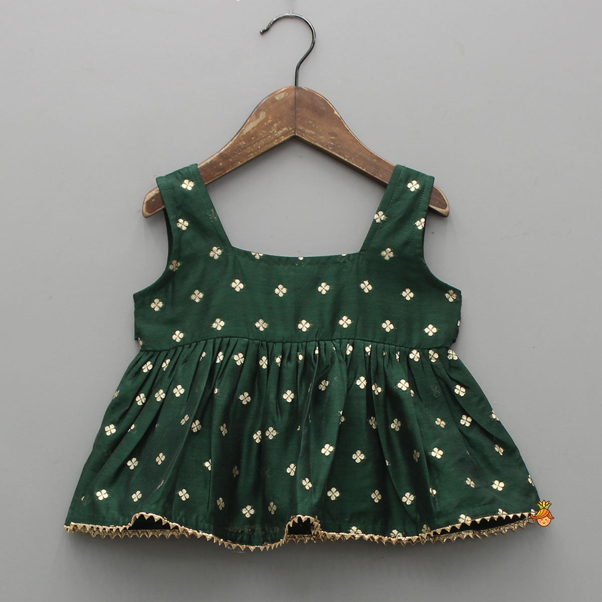 Embroidered Sleeveless Green Peplum Top And Lehenga