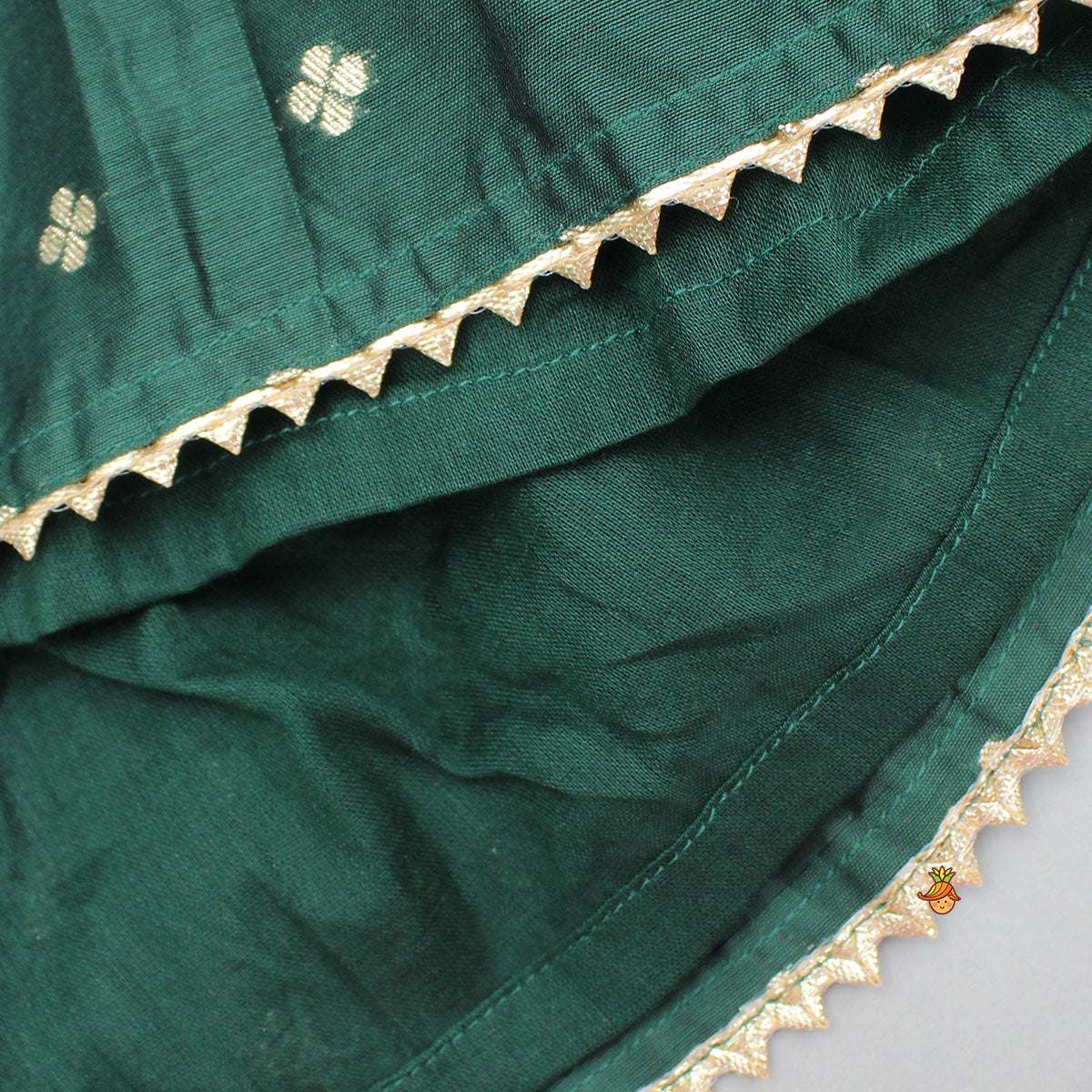 Embroidered Sleeveless Green Peplum Top And Lehenga