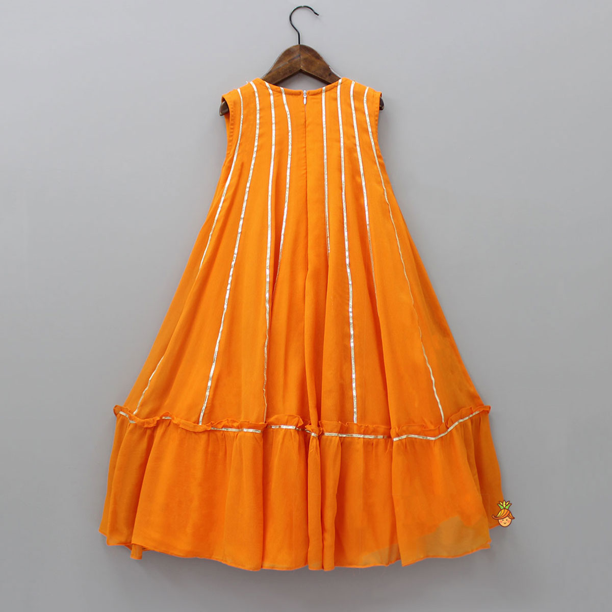 Elegant Shiny Orange Flared Anarkali With Matching Dupatta