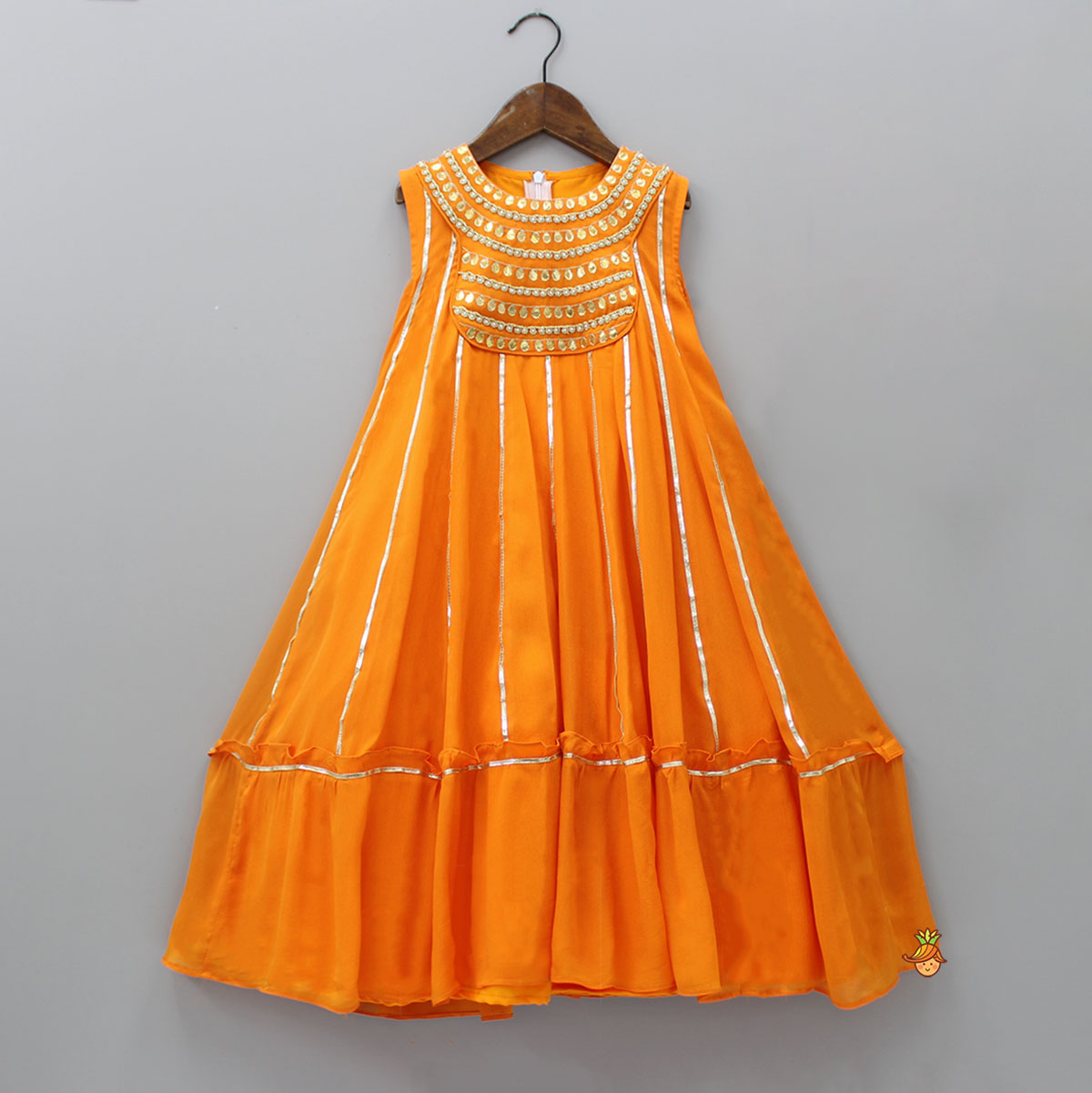 Elegant Shiny Orange Flared Anarkali With Matching Dupatta