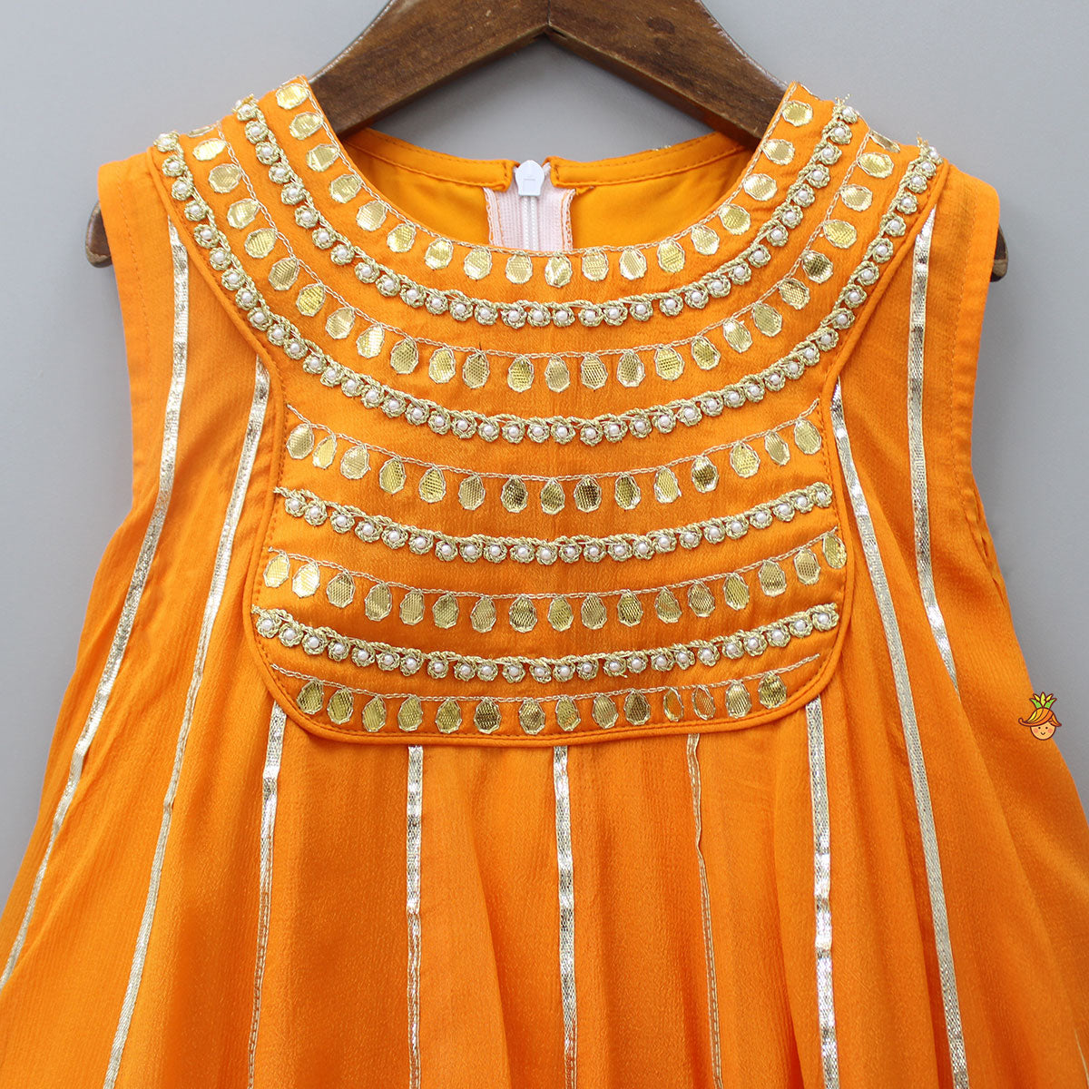 Elegant Shiny Orange Flared Anarkali With Matching Dupatta