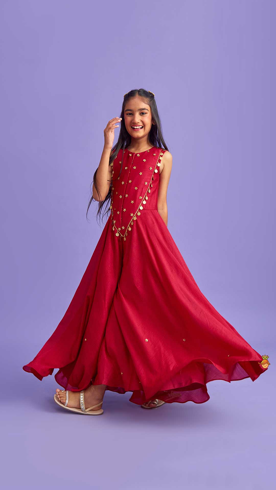 Ethnic Floral Sequins Work Flowy Jumpsuit