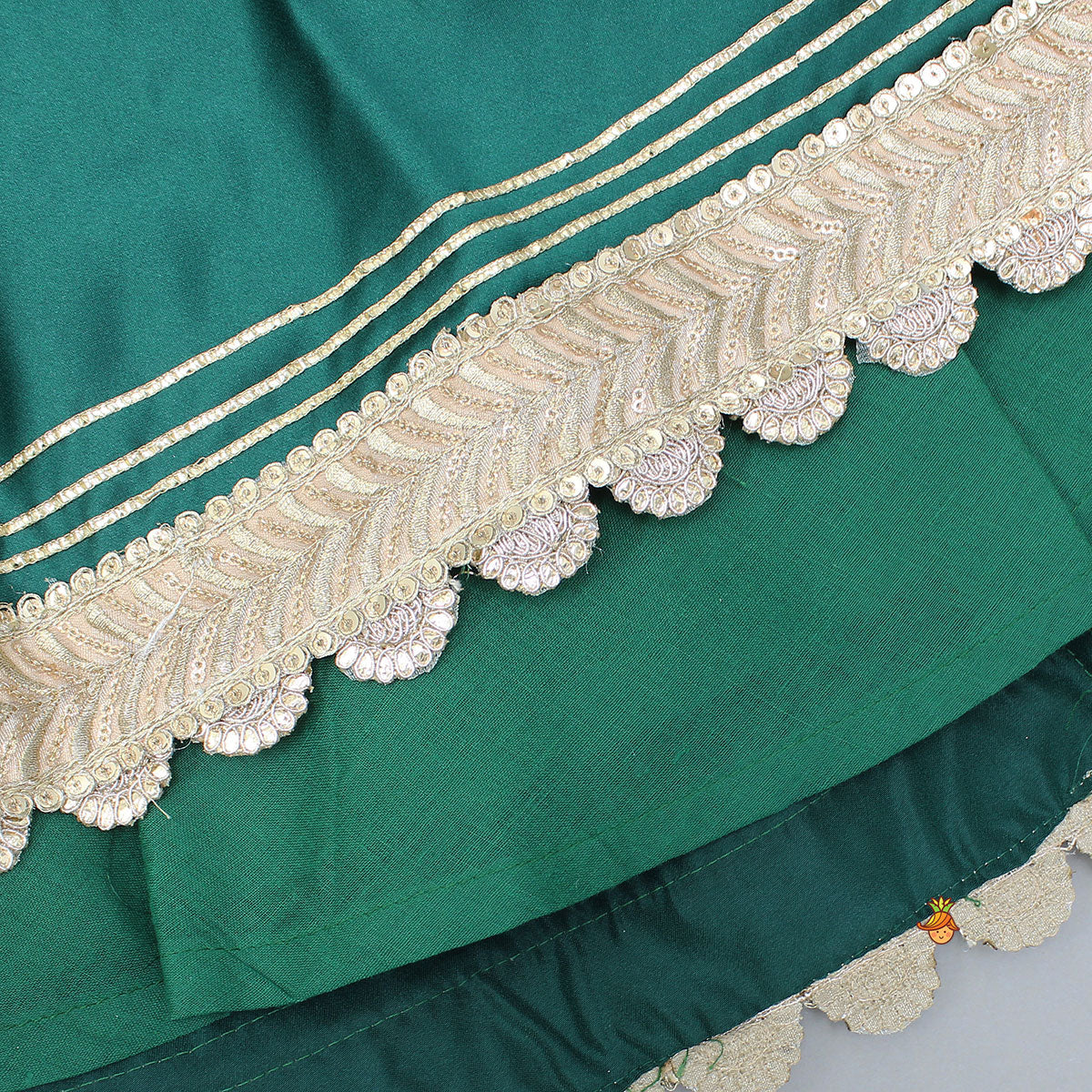 Stunning Scalloped Hem Green Top And Lehenga