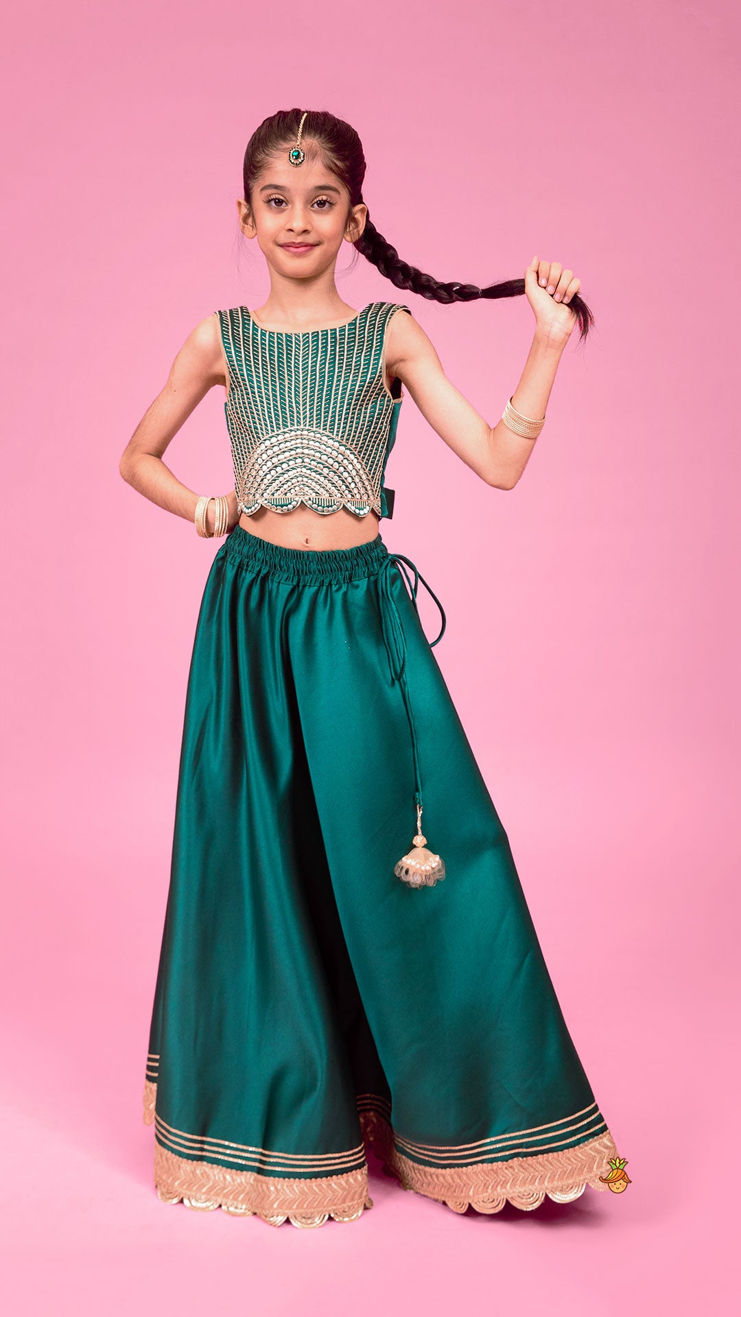 Stunning Scalloped Hem Green Top And Lehenga