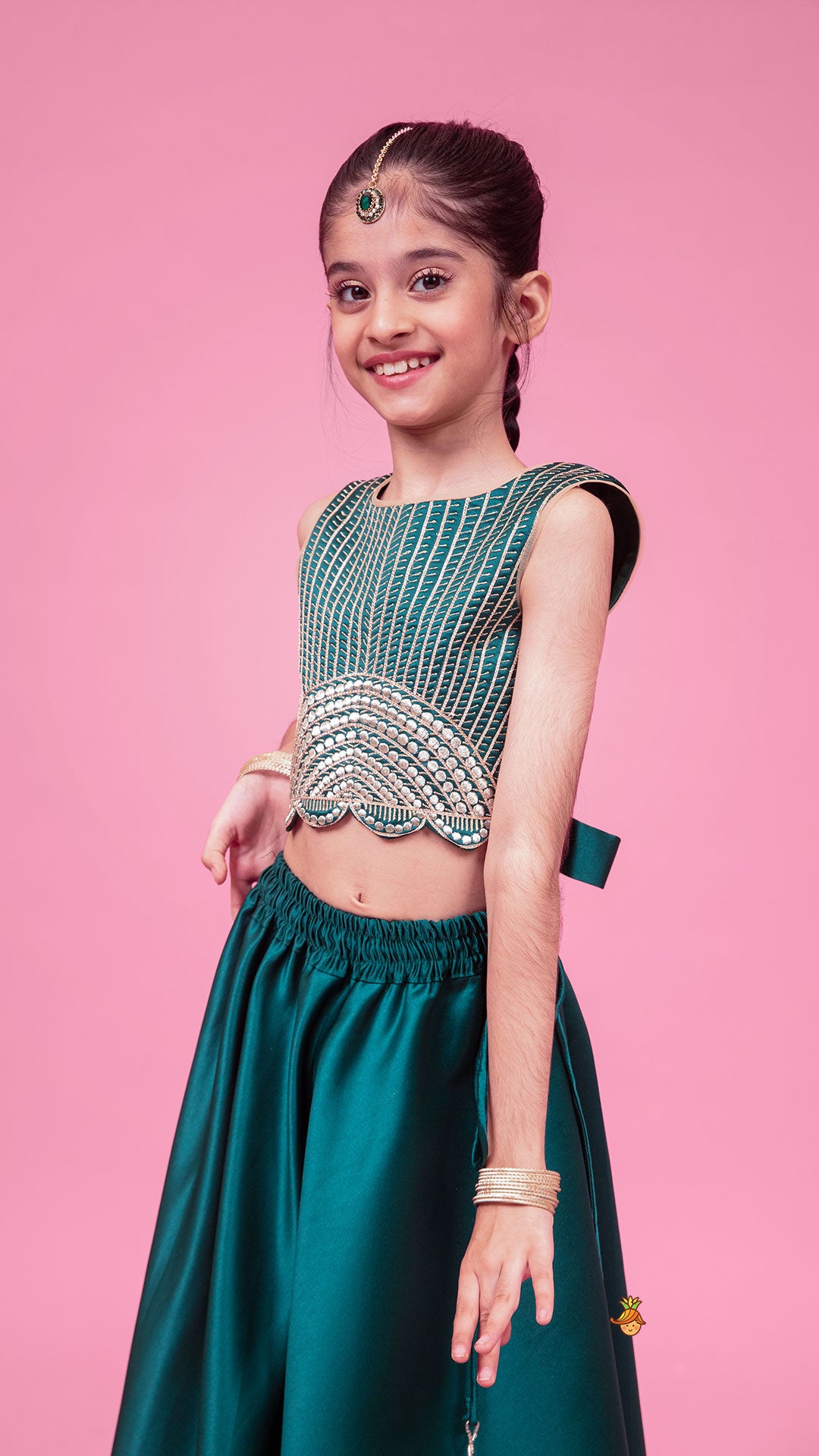 Stunning Scalloped Hem Green Top And Lehenga