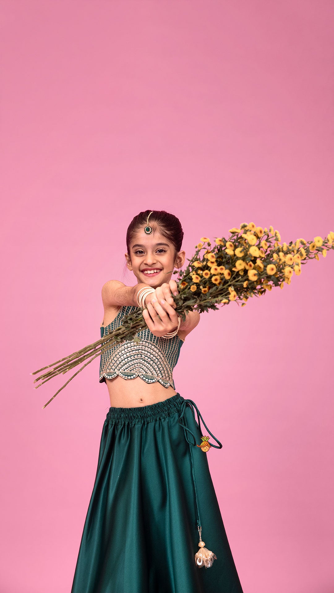 Stunning Scalloped Hem Green Top And Lehenga