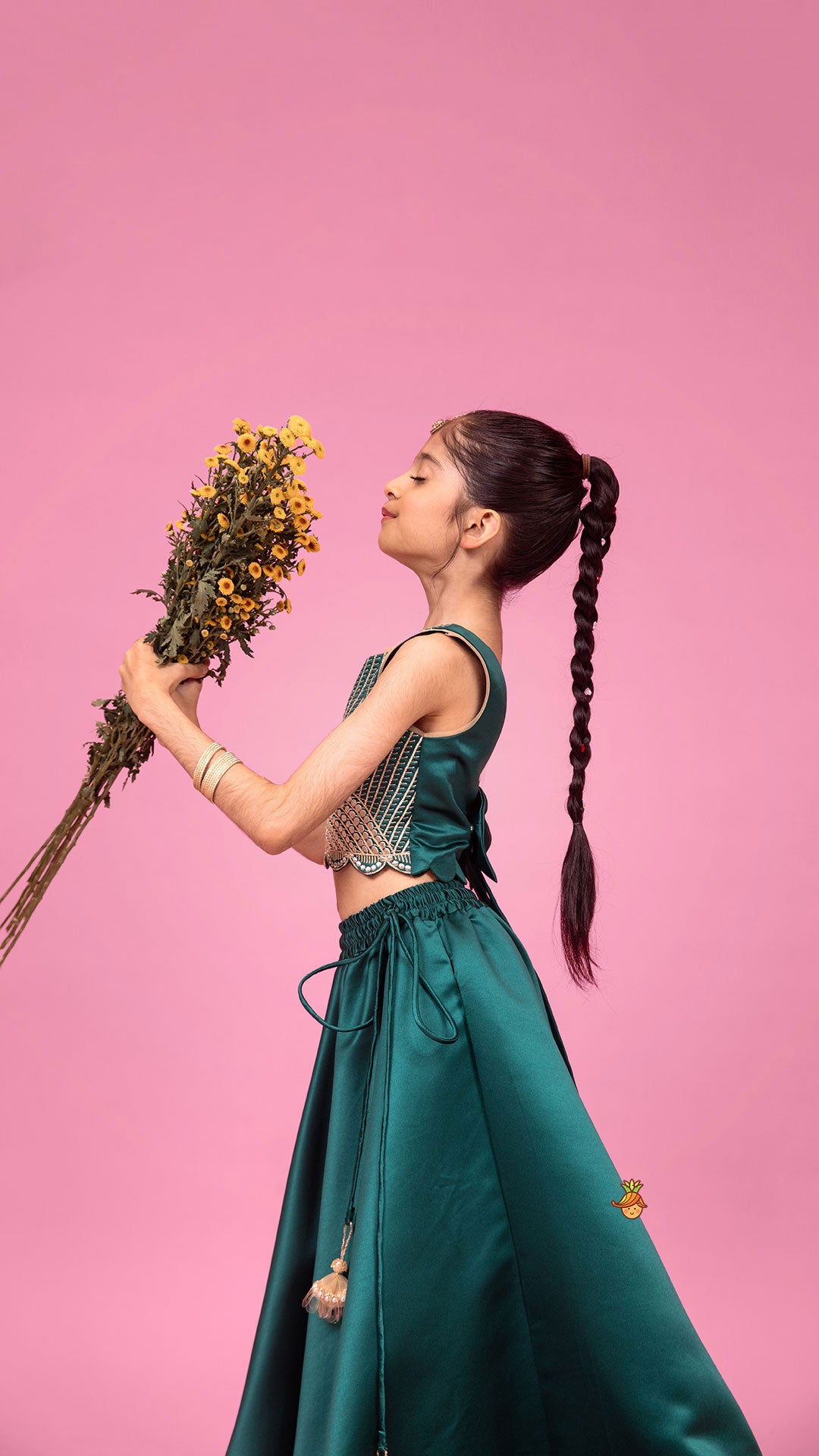 Stunning Scalloped Hem Green Top And Lehenga