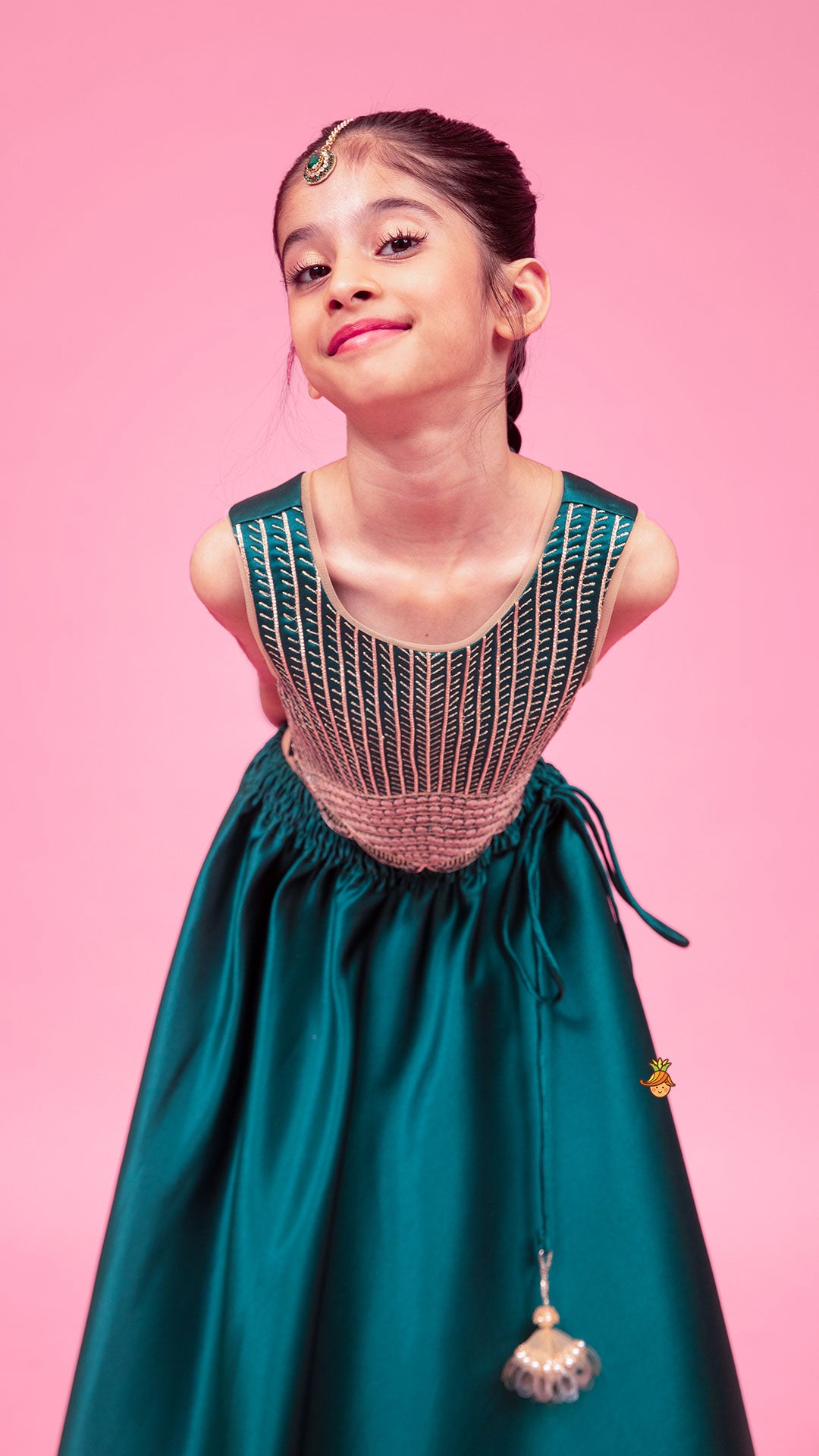 Stunning Scalloped Hem Green Top And Lehenga