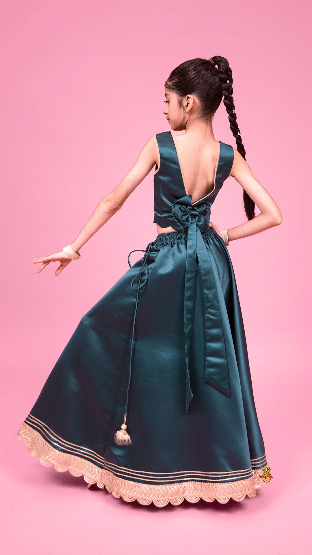 Stunning Scalloped Hem Green Top And Lehenga