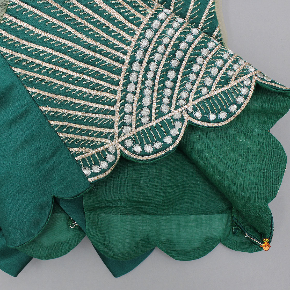 Stunning Scalloped Hem Green Top And Lehenga