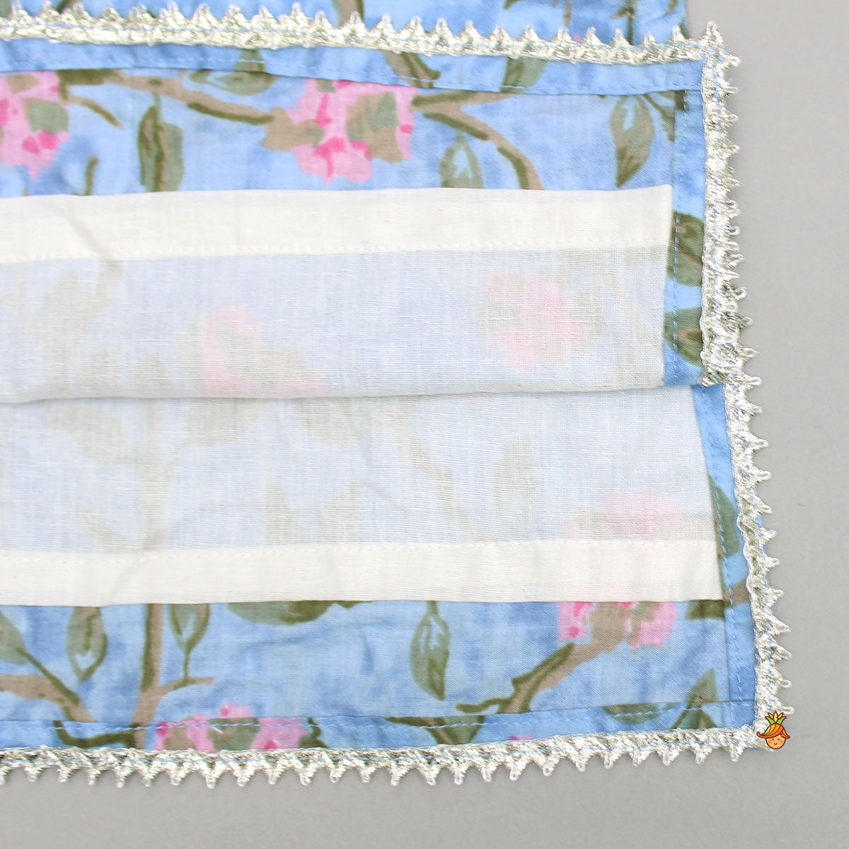 Tie Up Straps Floral Printed Blue Kurti And Chevron Dhoti