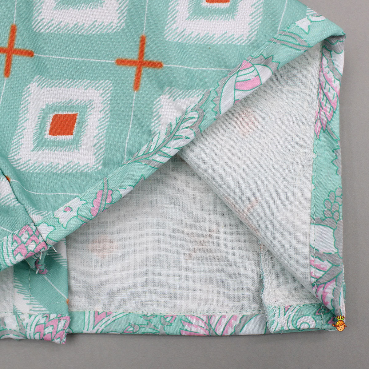 Printed Crop Top With Green Jacket And Sharara Style Palazzo