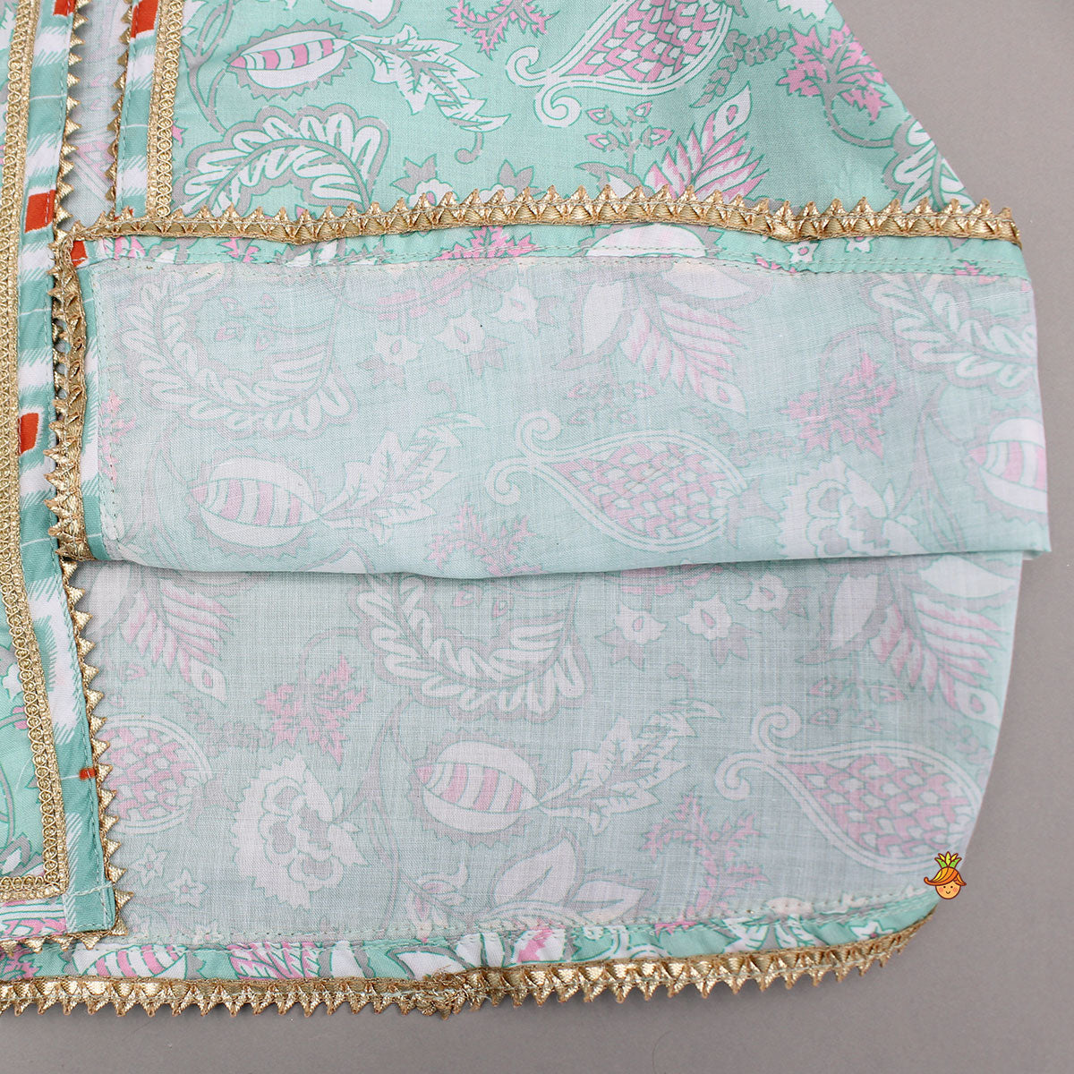 Printed Crop Top With Green Jacket And Sharara Style Palazzo