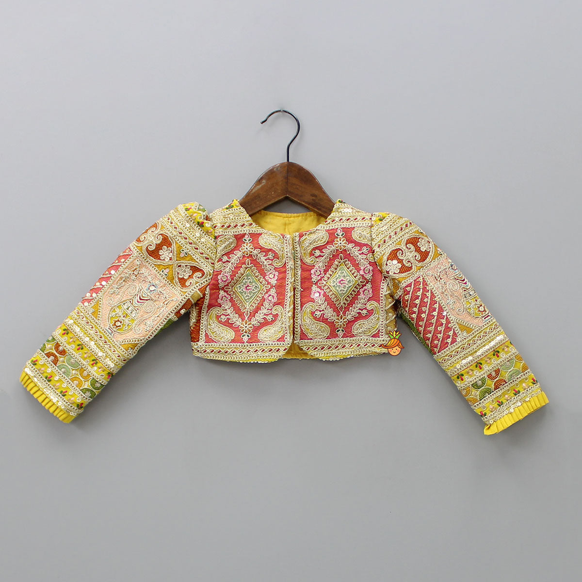 Round Neck Yellow Kurti With Heavy Embroidered Jacket