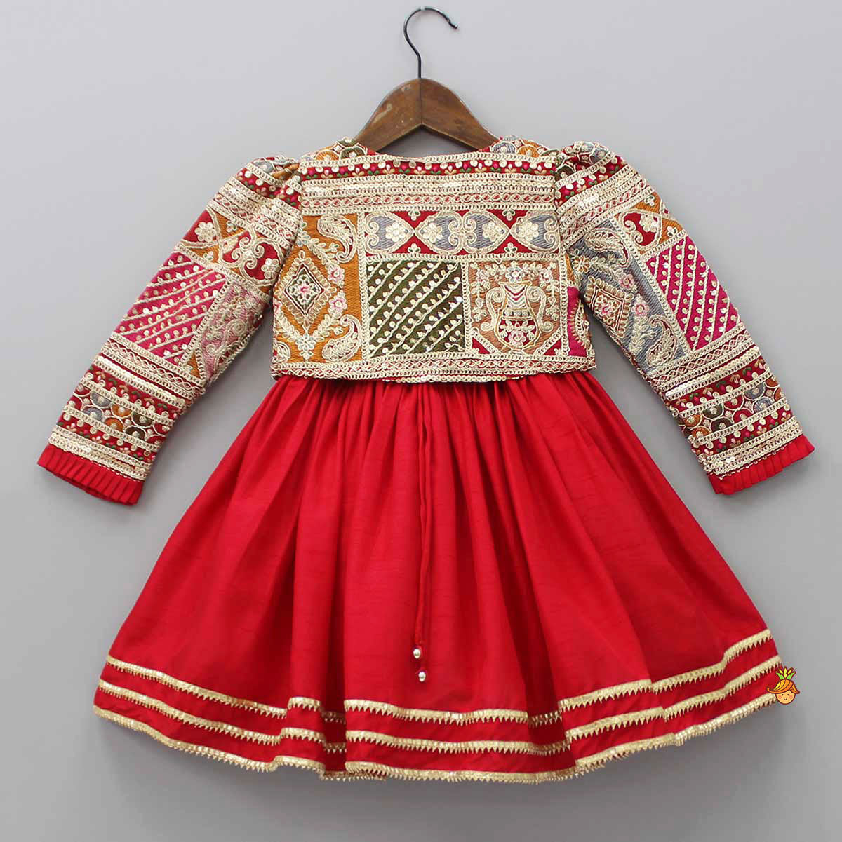 Round Neck Red Kurti With Heavy Embroidered Jacket