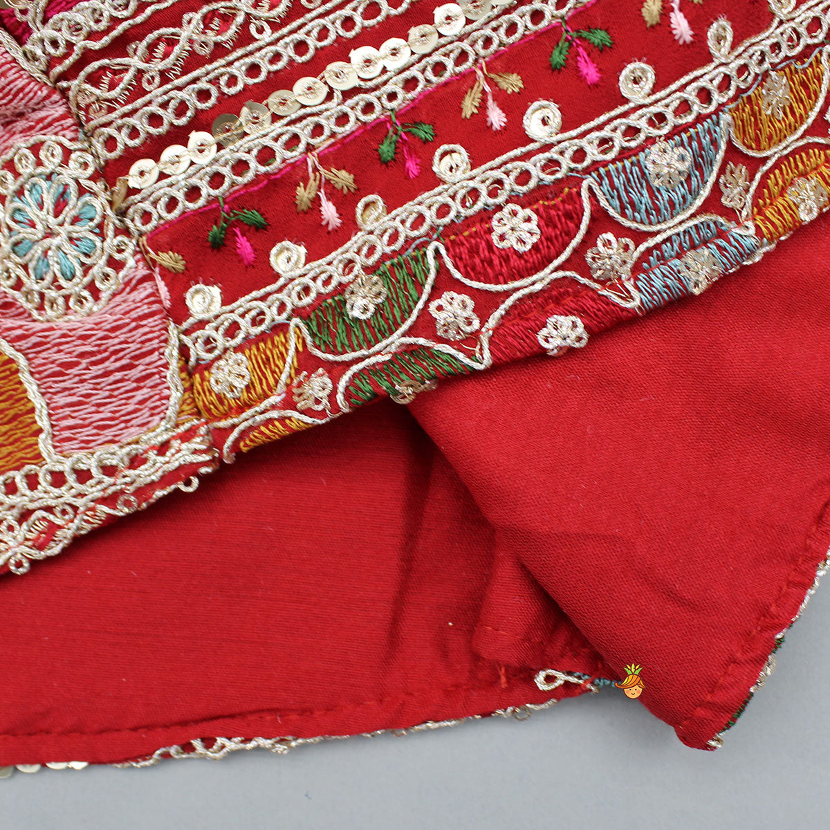 Round Neck Red Kurti With Heavy Embroidered Jacket