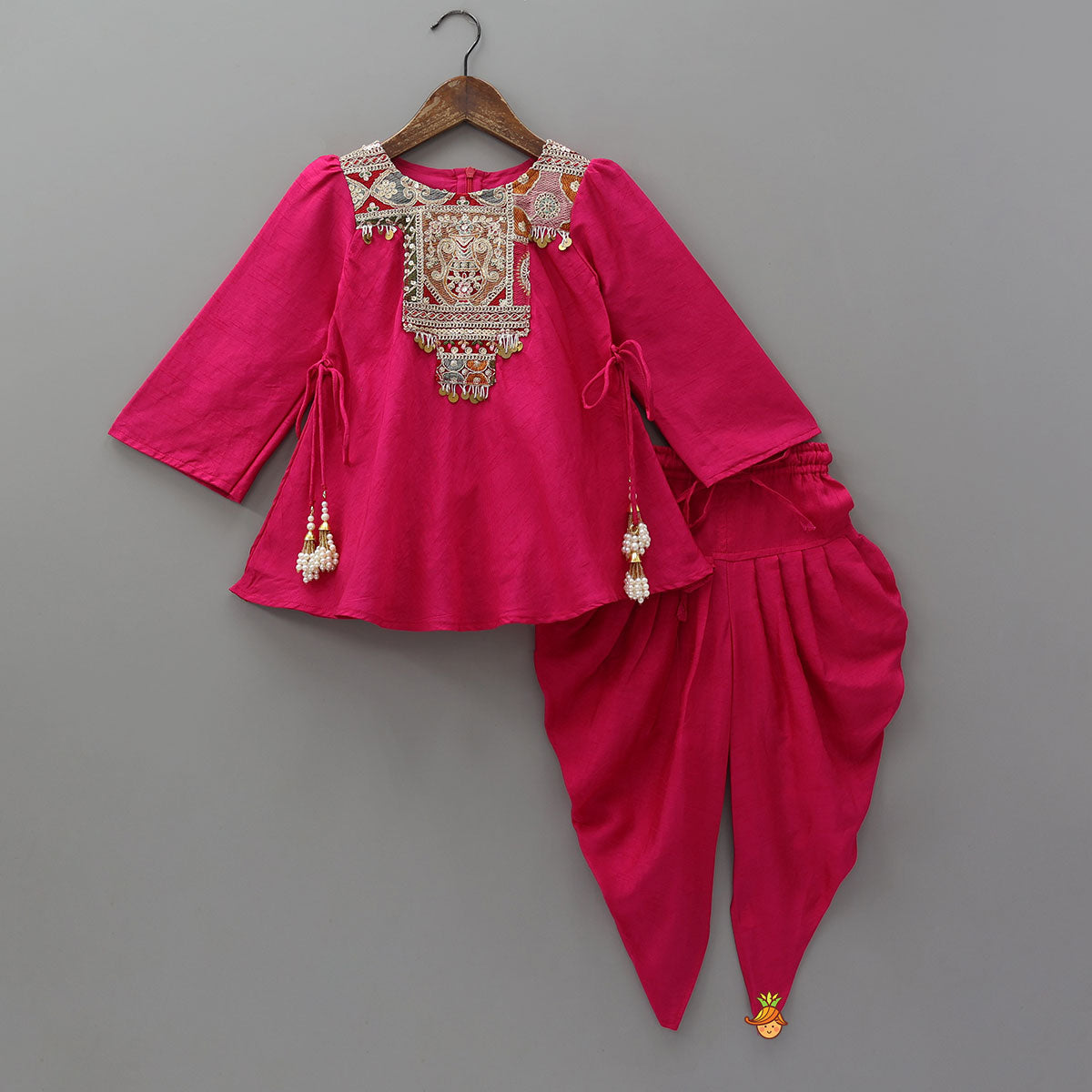Embroidered Yoke Tassels Enhanced Kurti And Dhoti