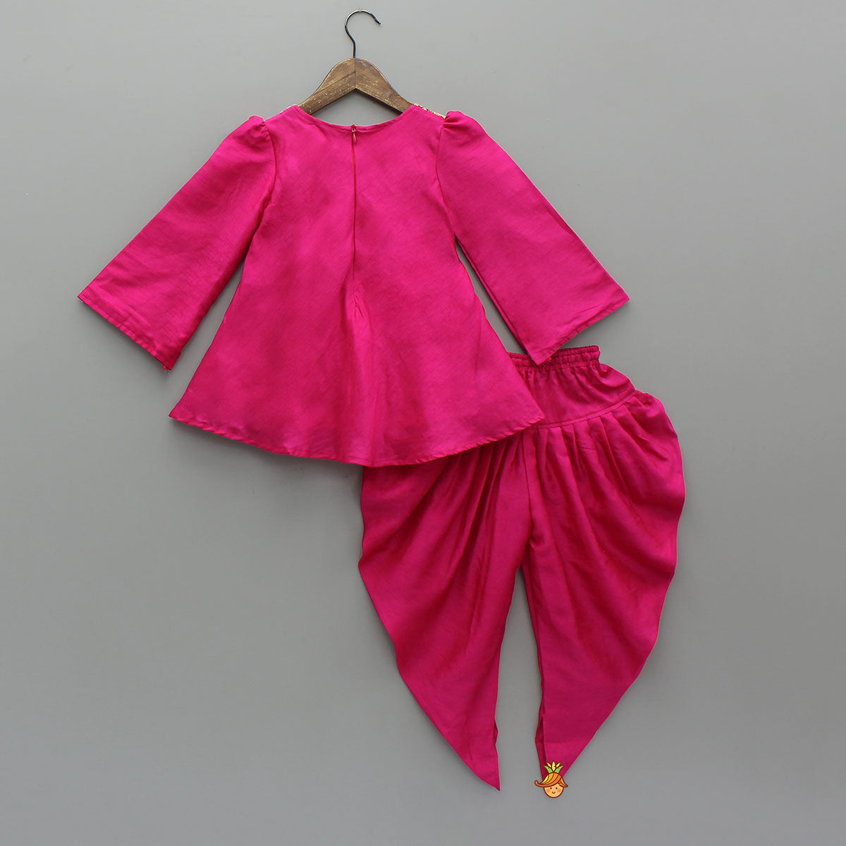 Embroidered Yoke Tassels Enhanced Pink Kurti And Dhoti