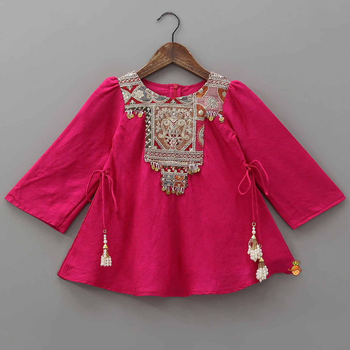 Embroidered Yoke Tassels Enhanced Kurti And Dhoti
