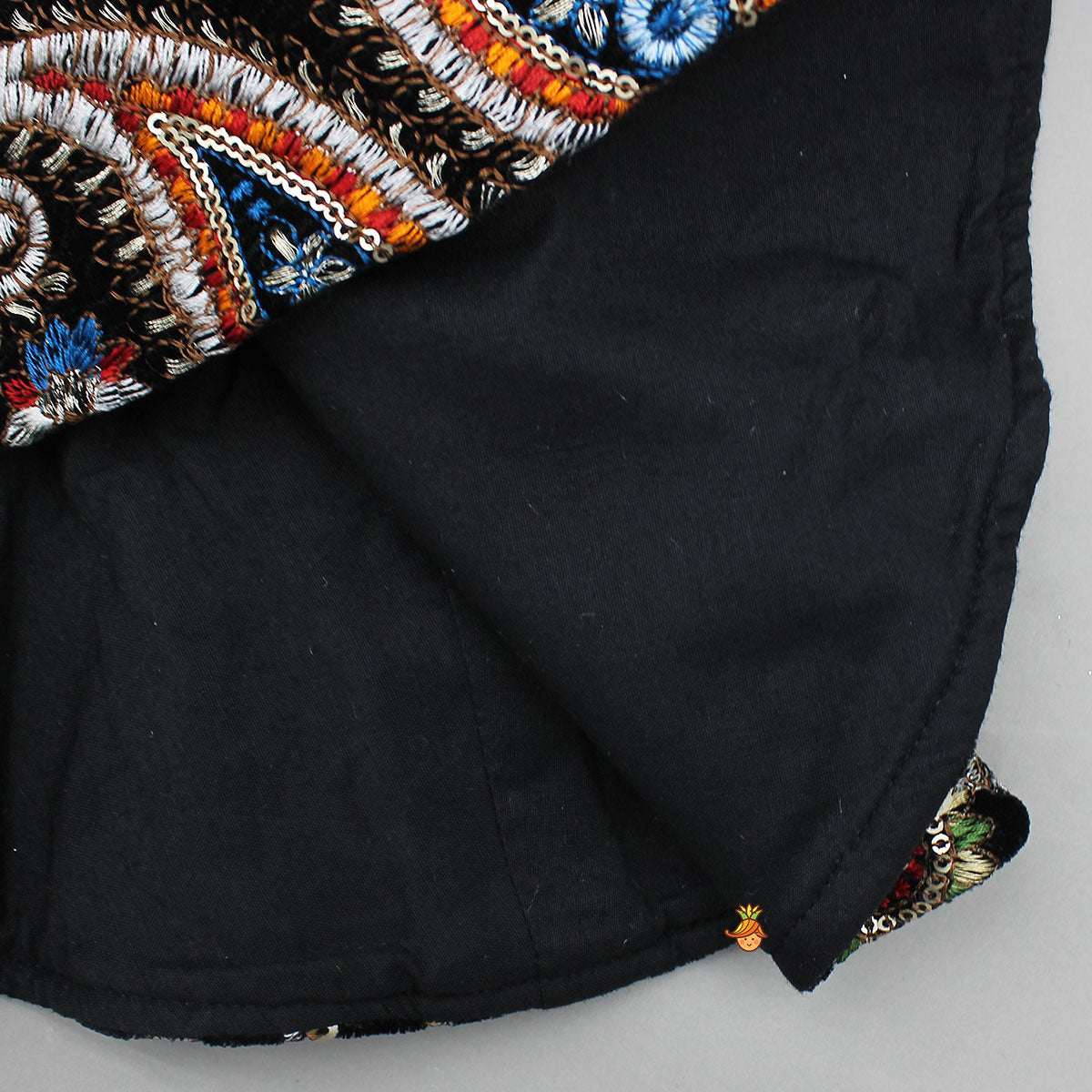 Heavy Embroidered Black Velvet Top And Gota Lace Work Flared Lehenga