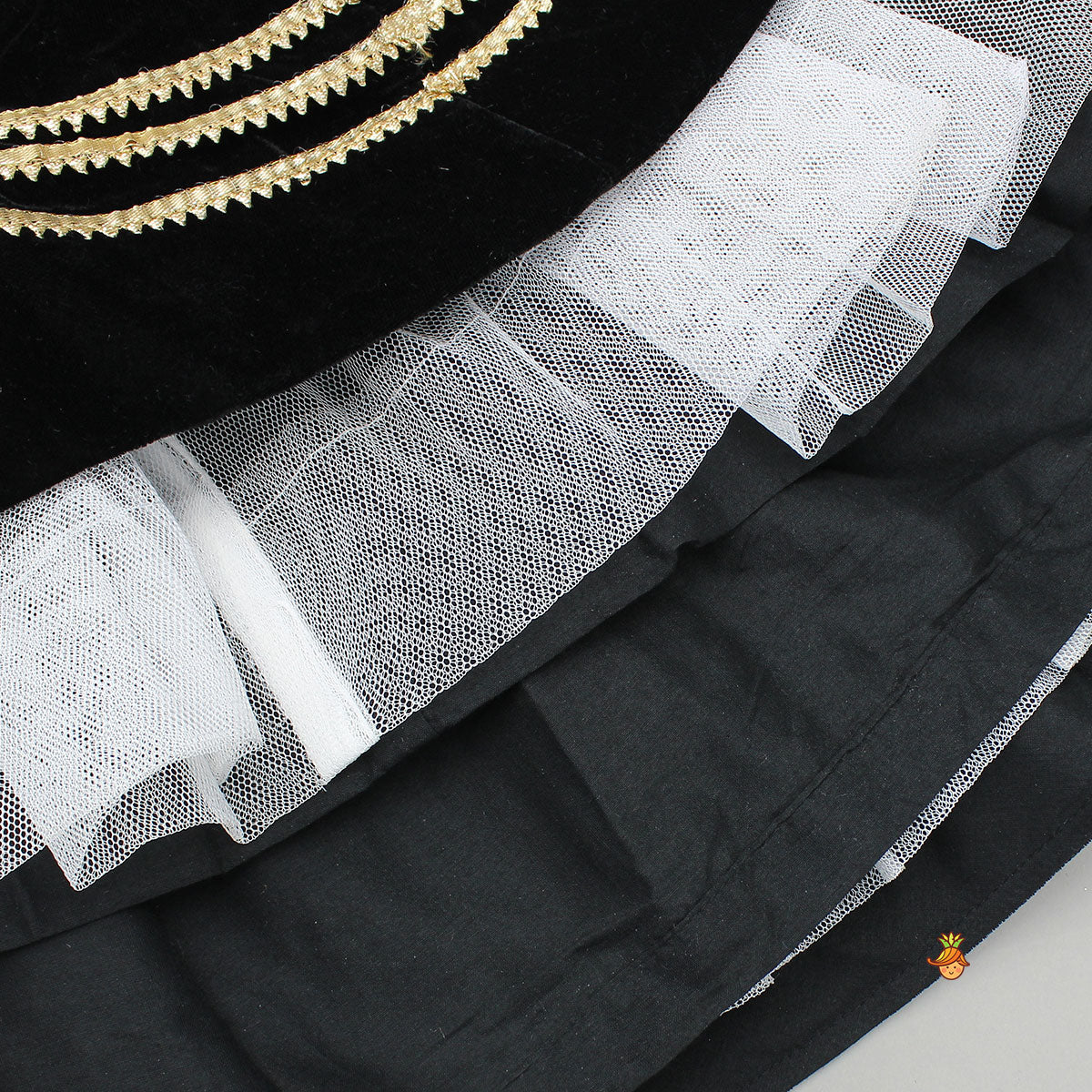 Heavy Embroidered Black Velvet Top And Gota Lace Work Flared Lehenga