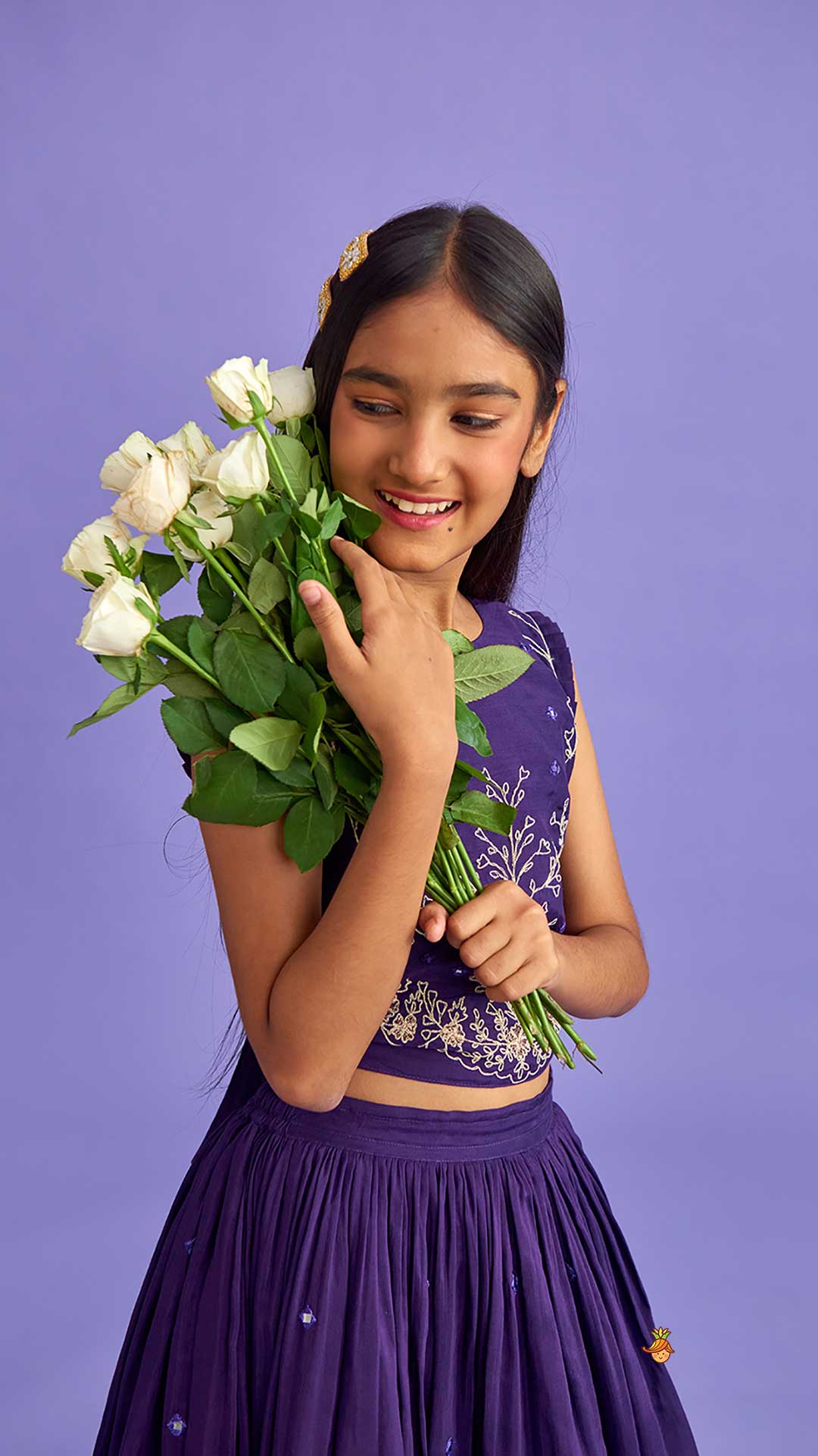 Dual Back Knot Detail Purple Top And Tassels Enhanced Lehenga