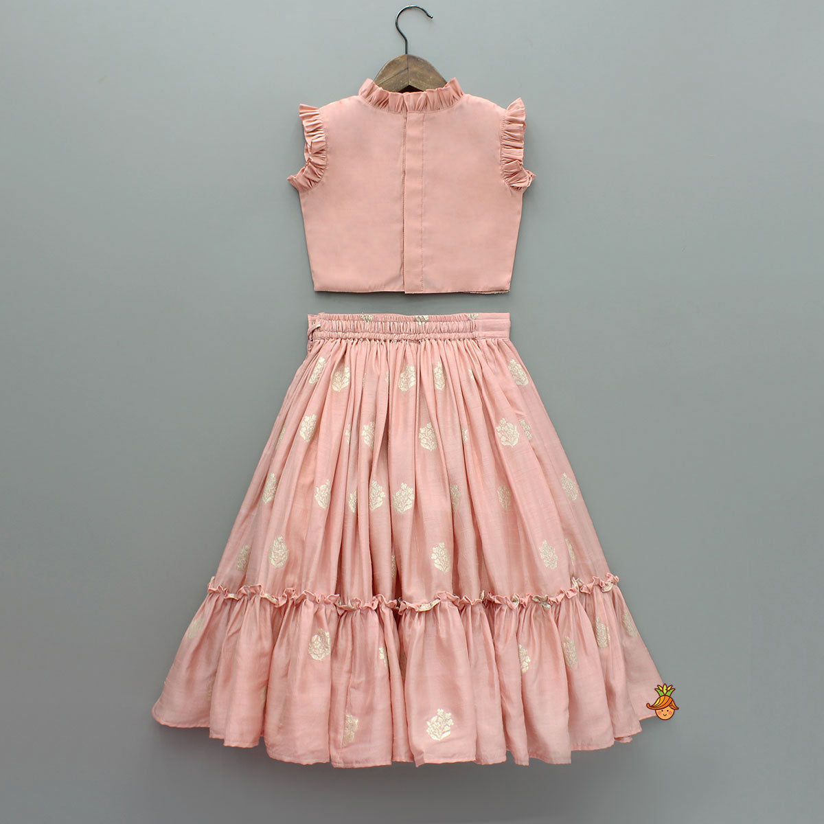 Gota Work Peach Ruffled Top And Tassels Enhanced Lehenga