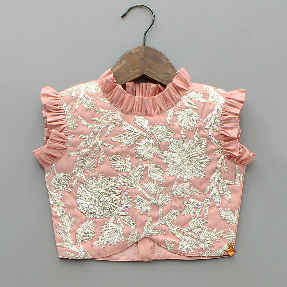 Gota Work Peach Ruffled Top And Tassels Enhanced Lehenga