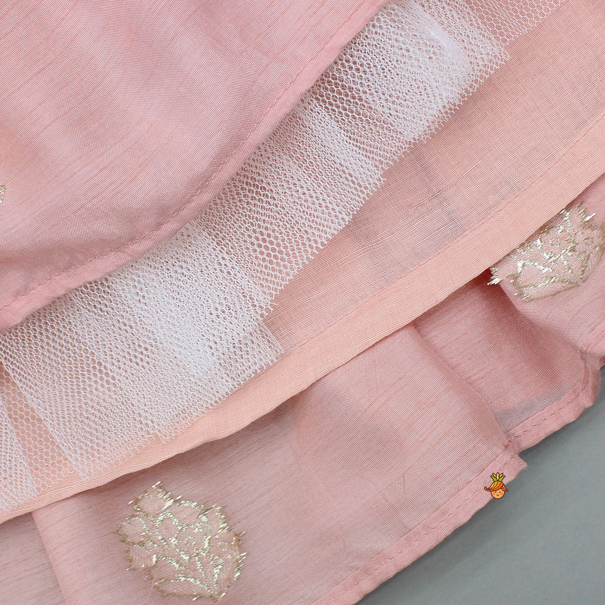 Gota Work Peach Ruffled Top And Tassels Enhanced Lehenga