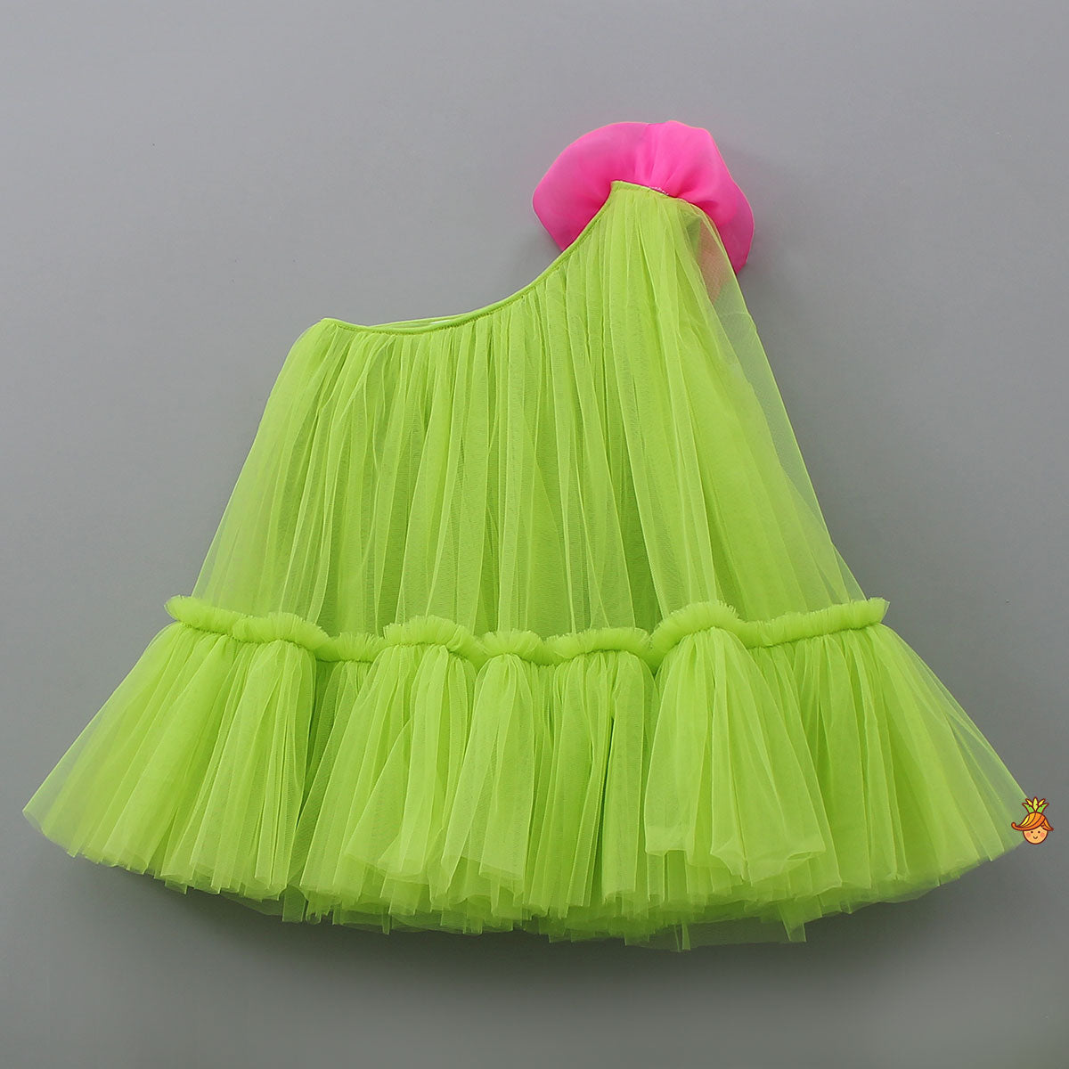 Contrasting Rose Adorned One Shoulder Green Dress With Matching Knot Detail Hair Band