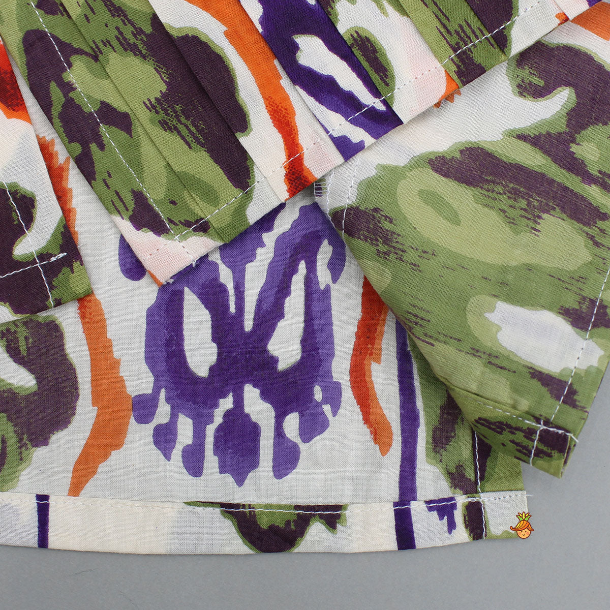 Pleated Hem Multicolour Printed Kurta And Pyjama