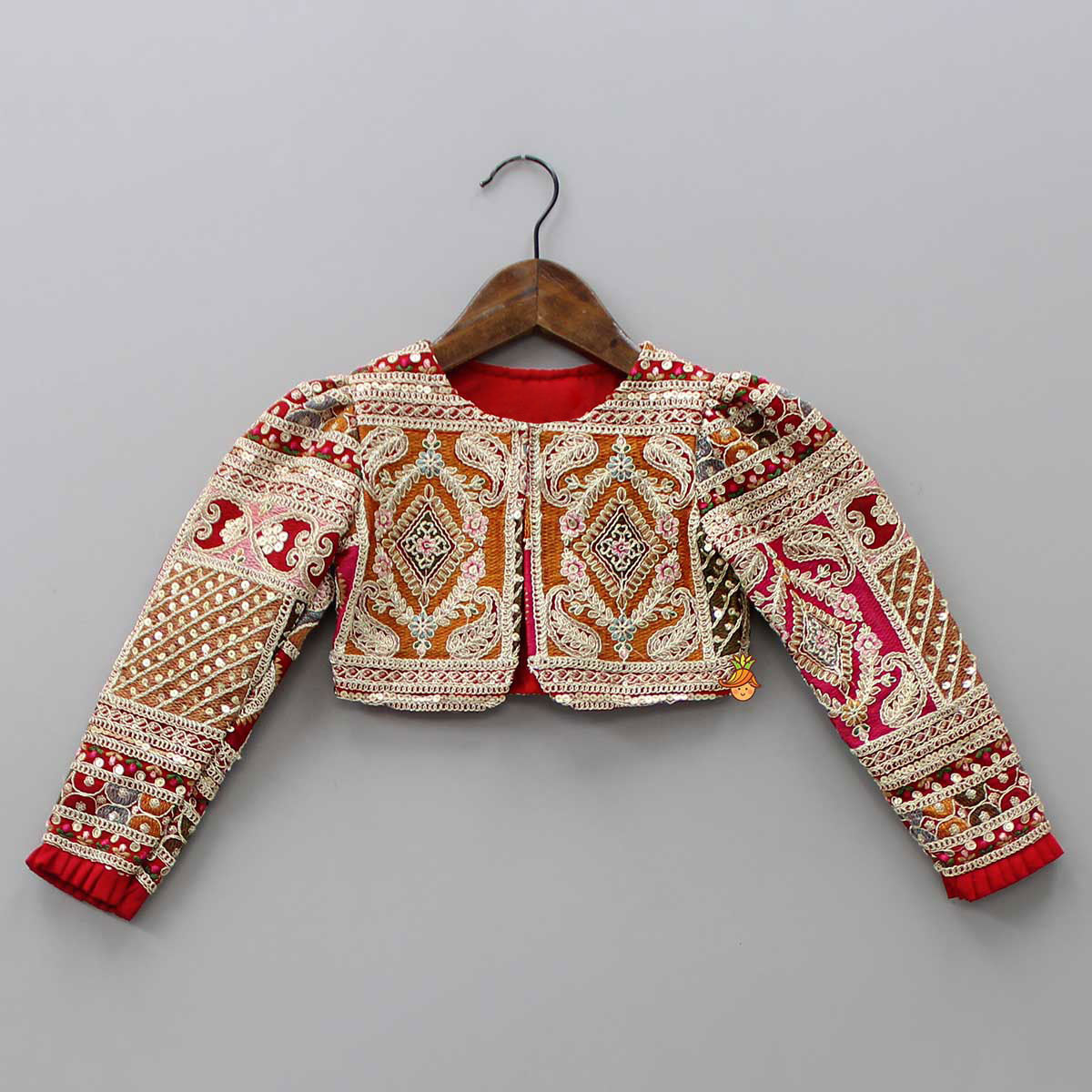 Round Neck Red Kurti With Heavy Embroidered Jacket