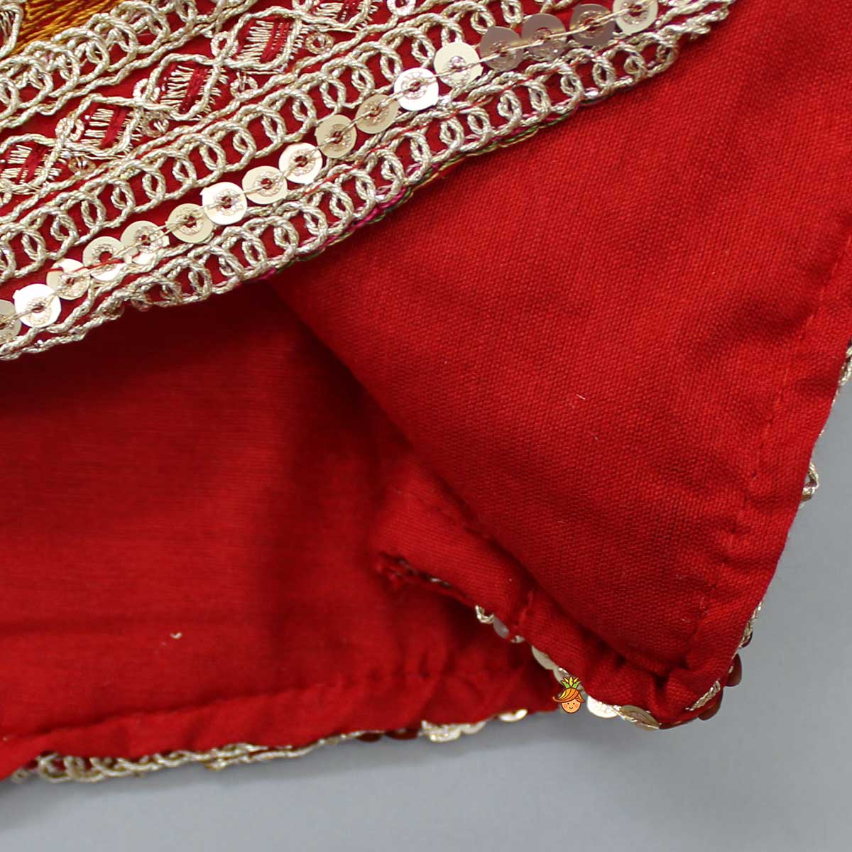 Round Neck Red Kurti With Heavy Embroidered Jacket