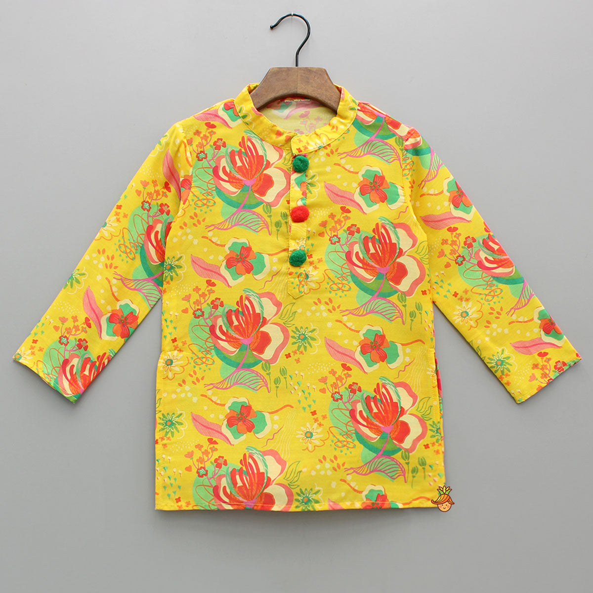 Pom Poms Adorned Yellow Kurta And Pockets Detail Pyjama