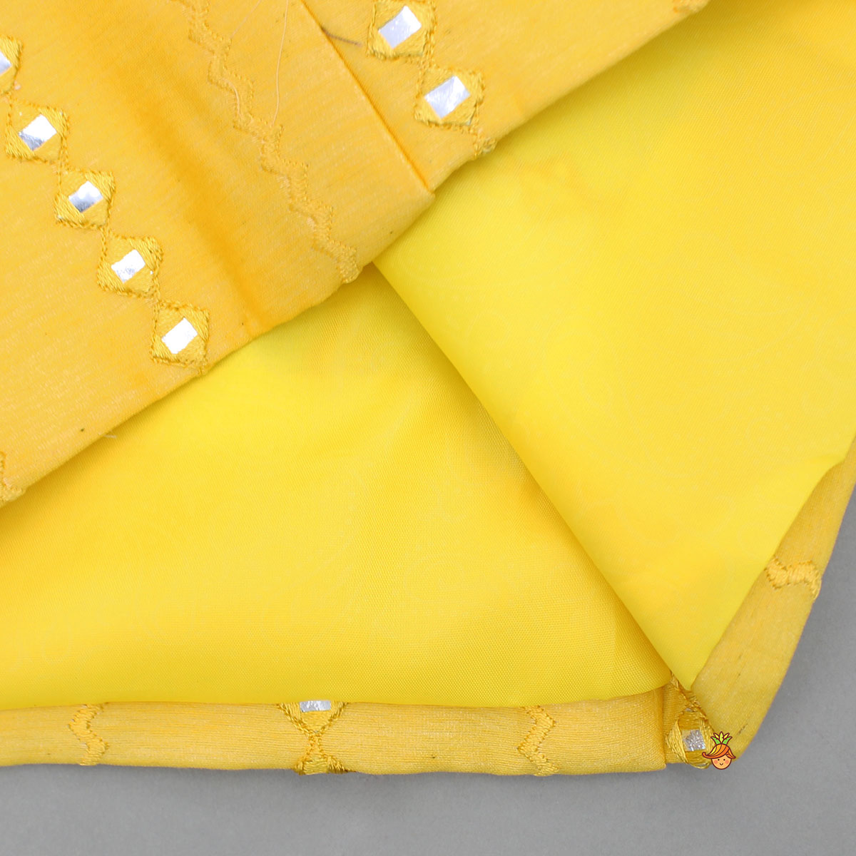 Faux Mirror Work Front Placket Yellow Kurta With Pocket Detail Jacket And Pyjama