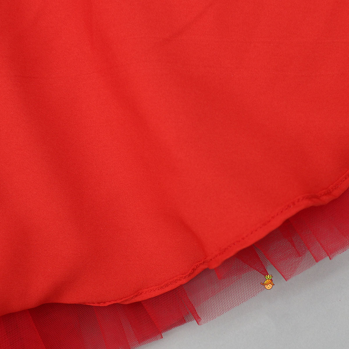 Rose Embellished Frilly Red Scuba Dress