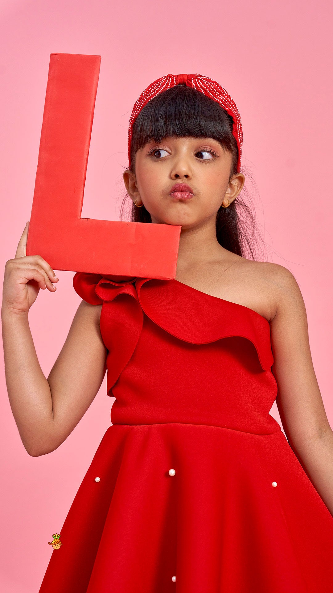 Rose Embellished Frilly Red Scuba Dress