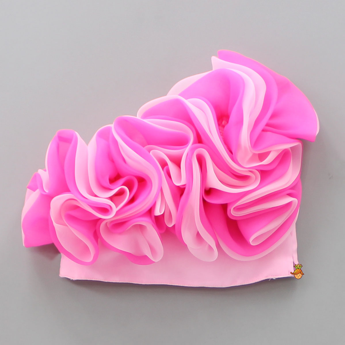 Organza One Shoulder Pink Top And Flower Adorned Flared Lehenga