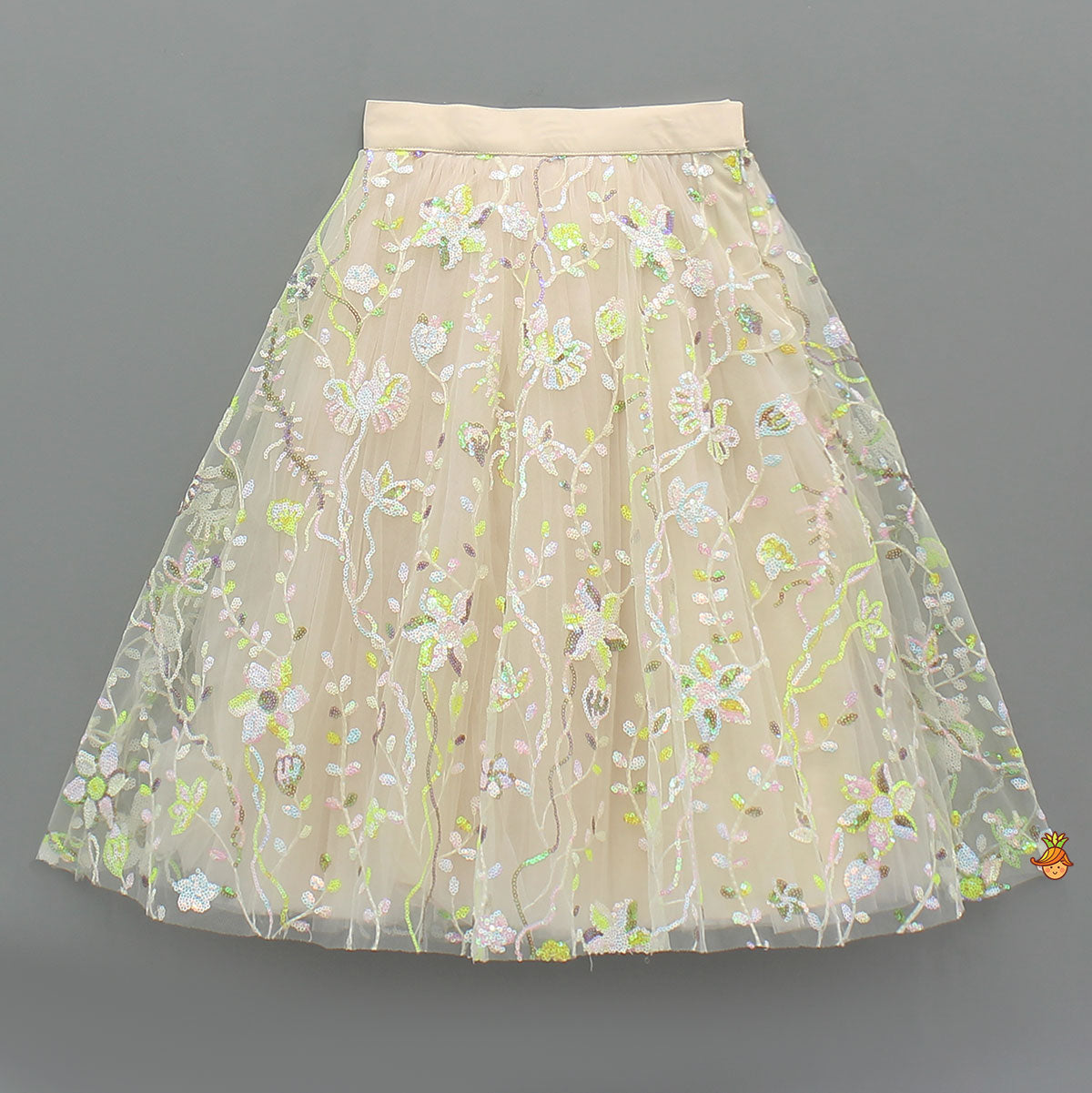 Spaghetti Straps Beige Top And Net Embroidered Lehenga With Dual Tone Stylish Dupatta